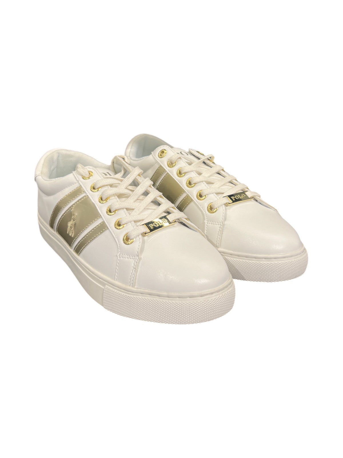 Polo Sneaker Ladies Gold Stripe Side Flash Gold